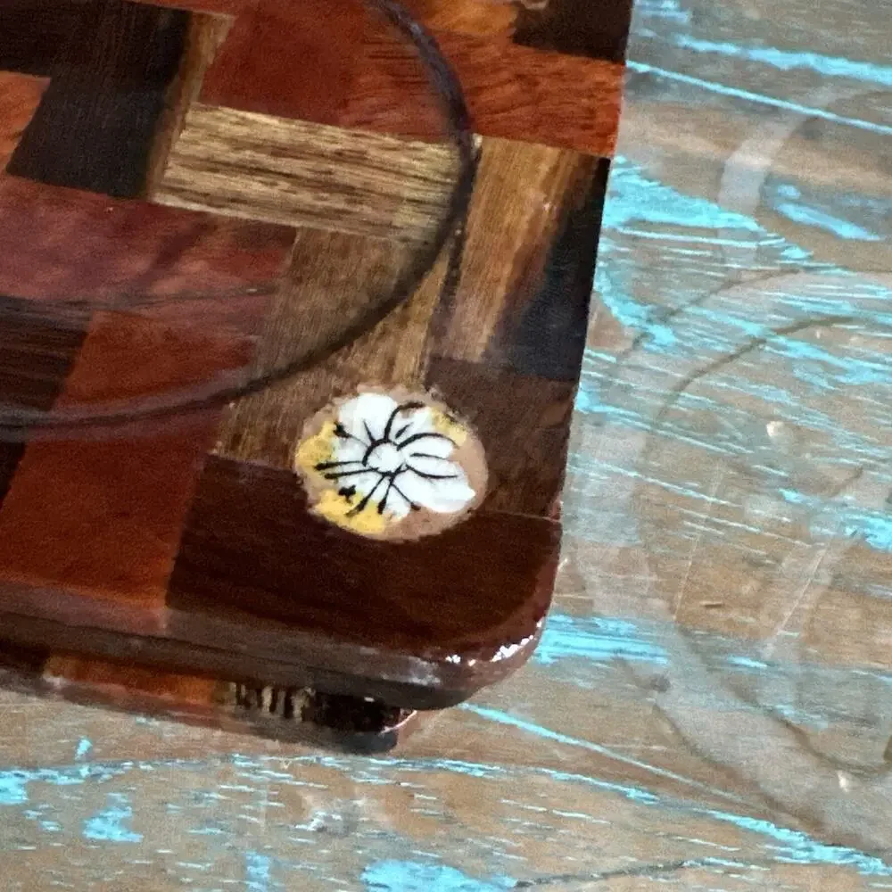 Vintage Lacquered Coasters Wooden Flowers Holder Square Boho Granny Set Cottage